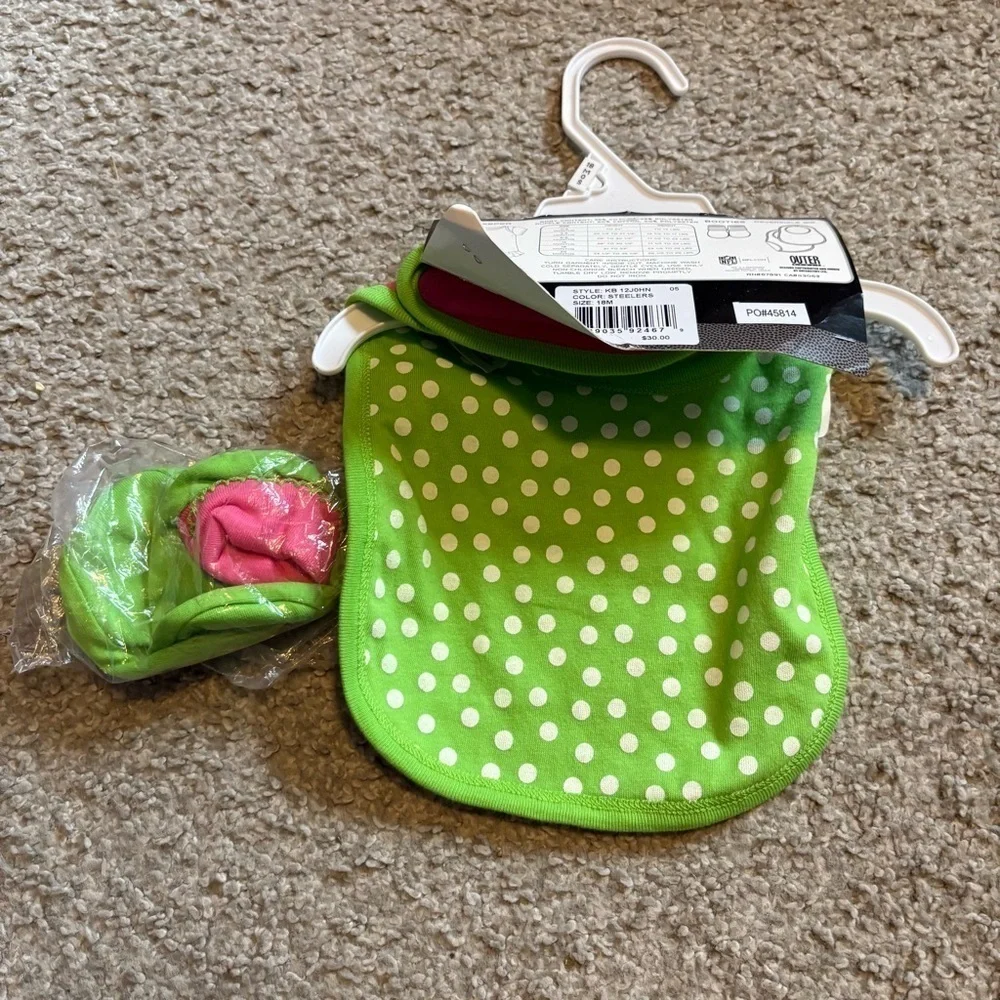 Pittsburgh Steelers Bib & Booties Set Green Pink Baby Kids NEW NFL Football